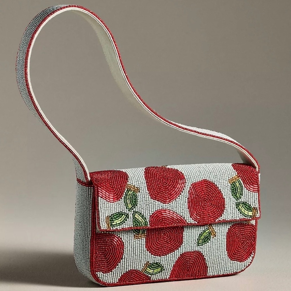 NWT $98 Anthropologie The Fiona Beaded Bag: Food & Drink Edition - Apple